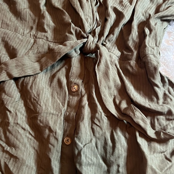 Olive Green Casual Bow Detail Dress - Picture 2 of 3